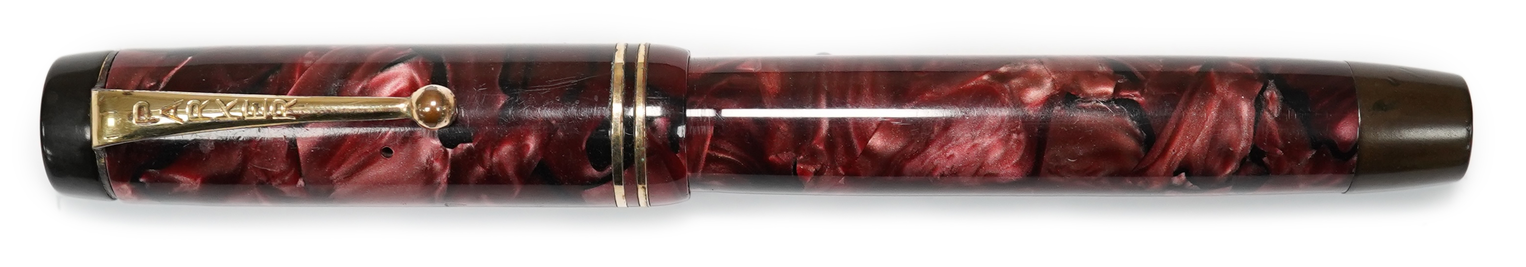 A Parker UK Senior Duofold in pink pearl marble, fitted with Parker 'N' nib